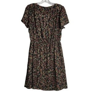 Lucky Brand Floral Printed Mini Dress Womens L Black Multi Dainty Darling V Neck